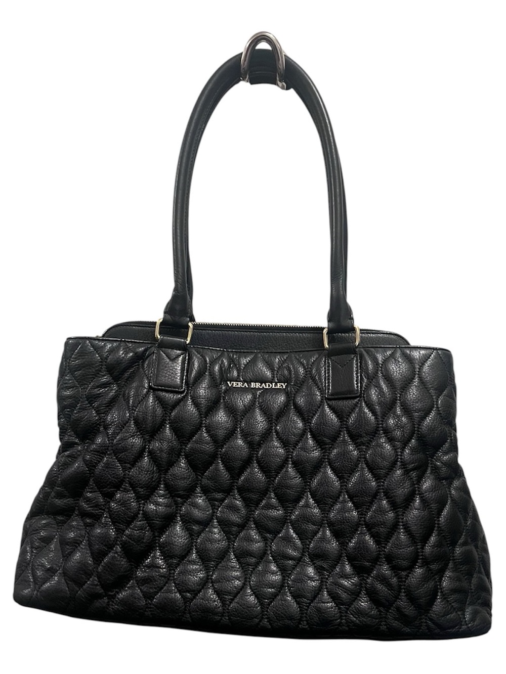 Vera Bradley Black Quilted Tote Bag Double Handle Zip Top Large Floral Lining